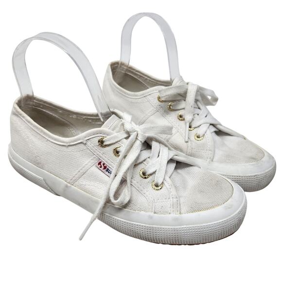 Superga White Canvas Sneakers Low-Top Minimalist Shoe Eur Size 37 - Picture 1 of 9